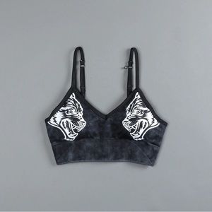 Darc Sport Black Sports Bra with White Wolf Graphic
